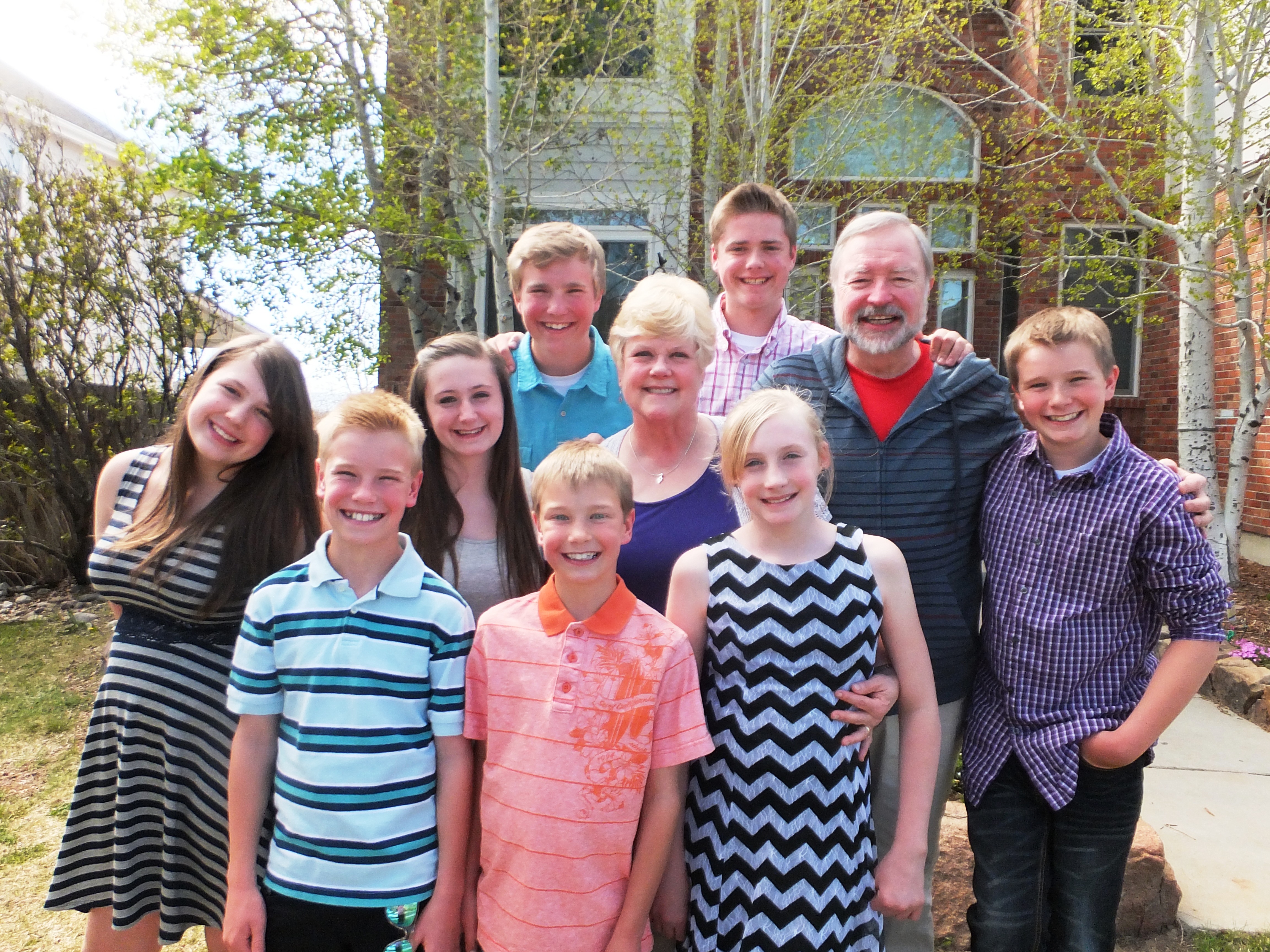 Grandma and Grandpa with 8 grandchildren this Easter. 